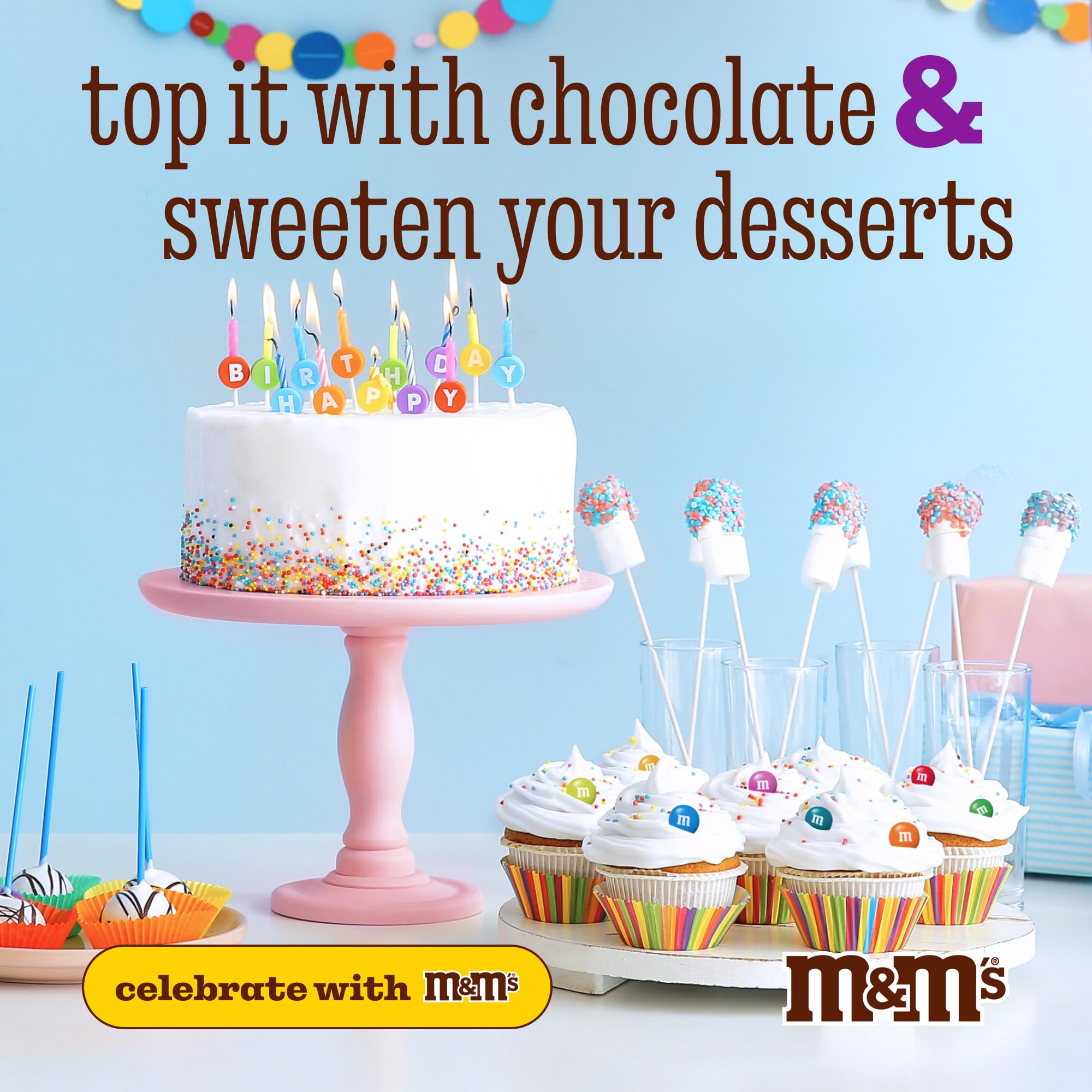 M&M’S WORLD Light Blue Milk Chocolate Candy, 2 lbs Resealable Pack - Candy Bulk for Party Favors, Baby Showers, Easter, Birthday Decor, Birthday