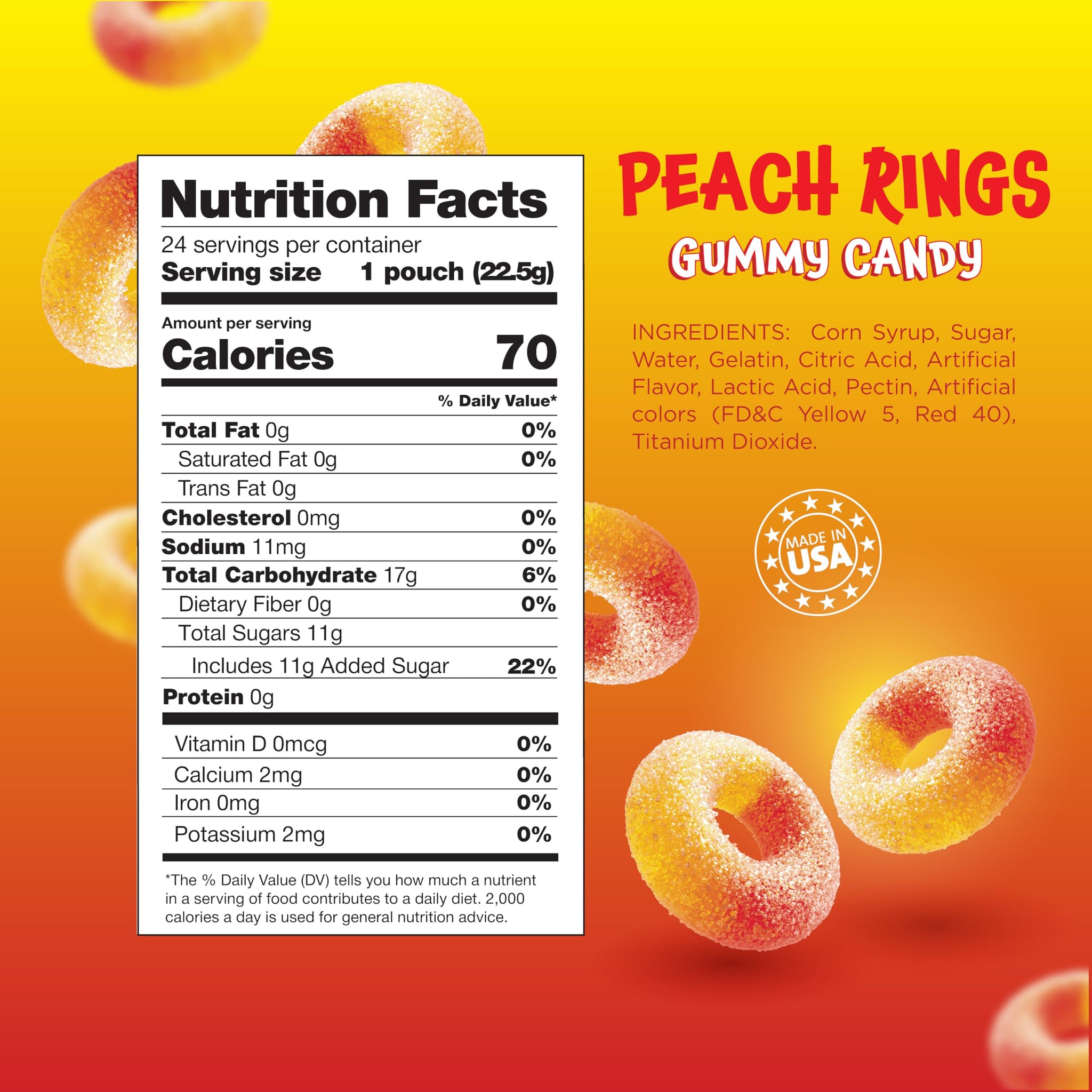 Peach Rings - 24 Packs - Peach Gummy Candies Individually Wrapped - Sweet and Sour Candy for Classroom, Snacking, Gifting, and Goodie Bags - Soft