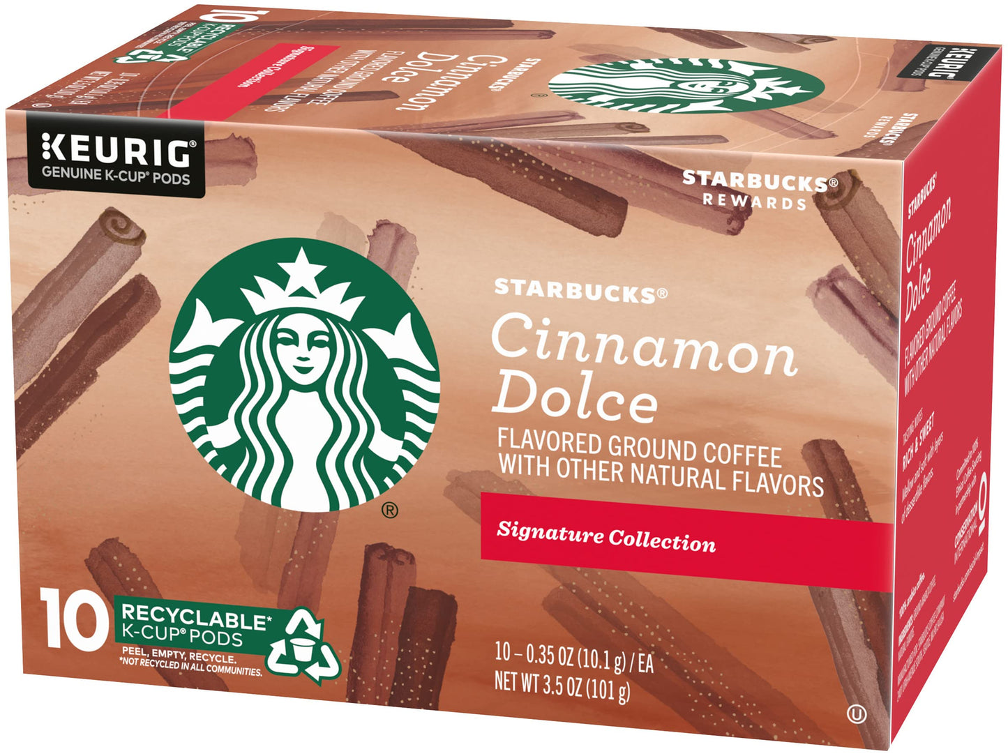 Starbucks Flavored Ground Coffee K-Cup Pods,Cinnamon Dolce,Flavored Ground Coffee Signature Collection,Recyclable K-Cups,10 K-Cup Pods/Box (Pack of 2