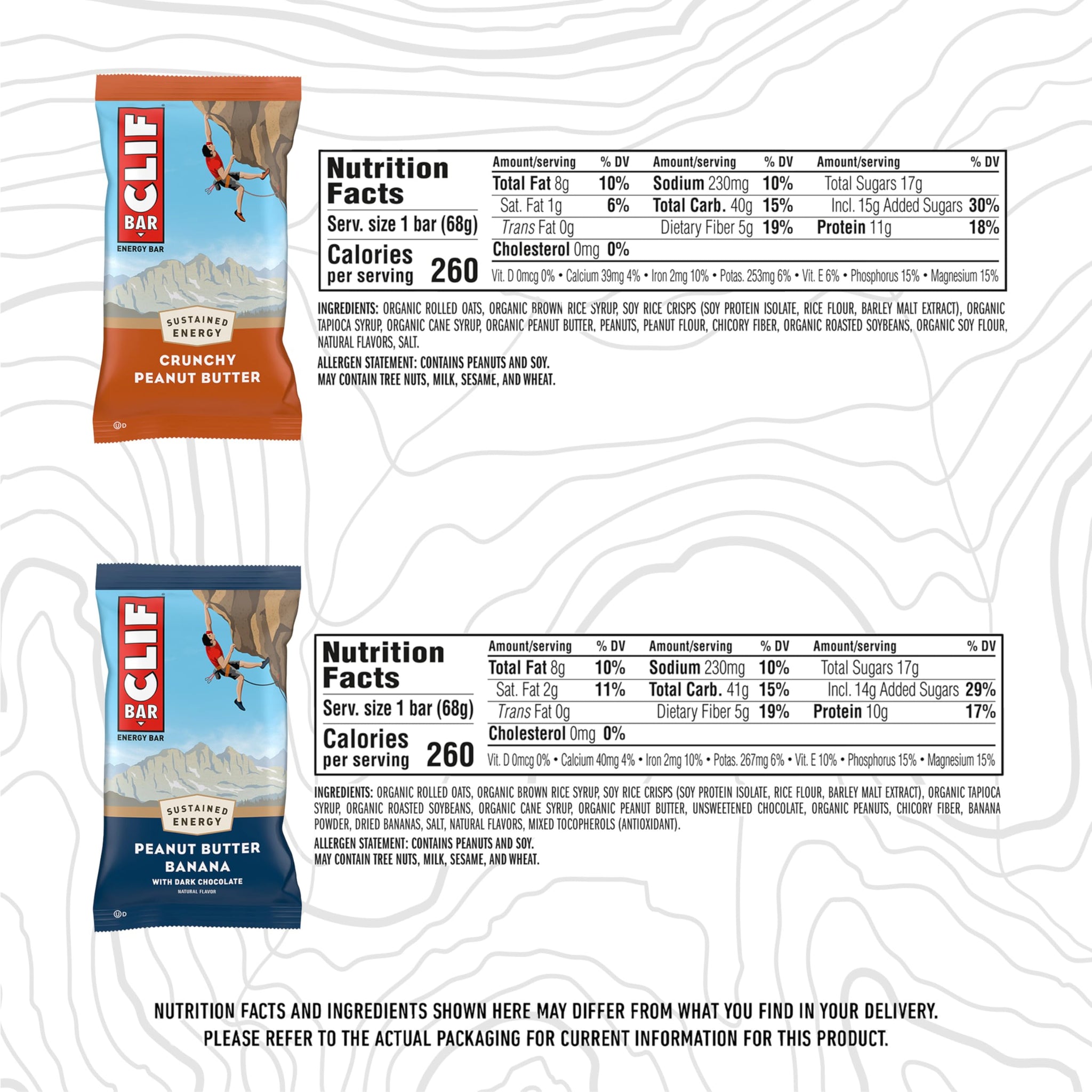 CLIF BAR - Energy Protein Bars - Crunchy Peanut Butter and Peanut Butter Banana with Dark Chocolate - Variety Pack - Made with Organic Oats - Energy