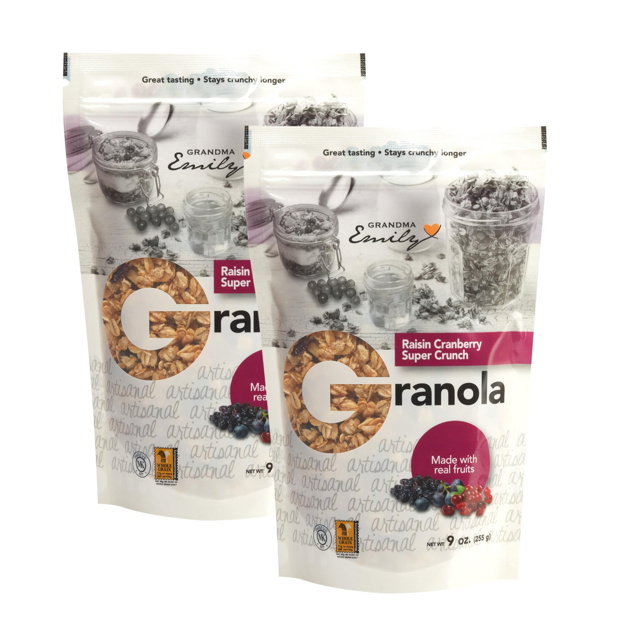 Grandma Emily Raisin Cranberry Super Crunch Granola Cereal, 9 ounce (Pack of 2)