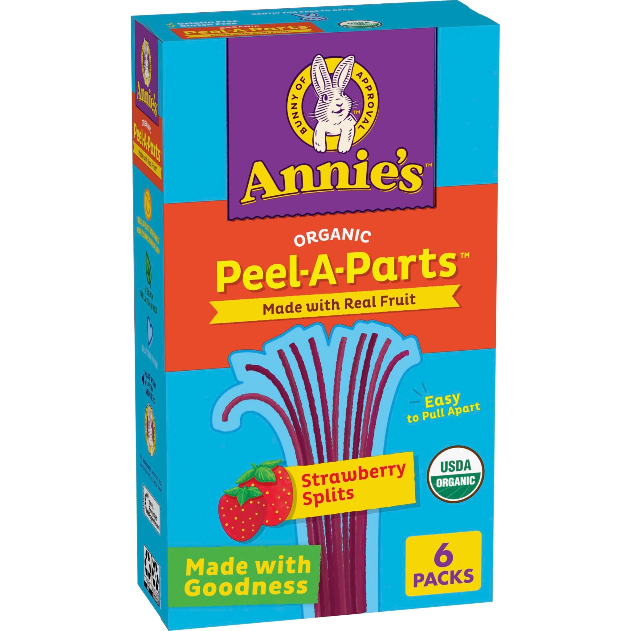 Annie's Organic Peel-A-Parts Fruit Flavored Snacks, Strawberry Splits, Gluten Free, 6 Count, 3.3 oz