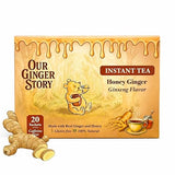 Premium Honey Ginger Instant Tea Crystals, With Ginseng 20 Sachets Real Ginger Real Honey Pure Cane Sugar Caffeine Free Hot Or Cold Single Serve Drink
