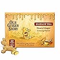 Premium Honey Ginger Instant Tea Crystals, With Ginseng 20 Sachets Real Ginger Real Honey Pure Cane Sugar Caffeine Free Hot Or Cold Single Serve Drink