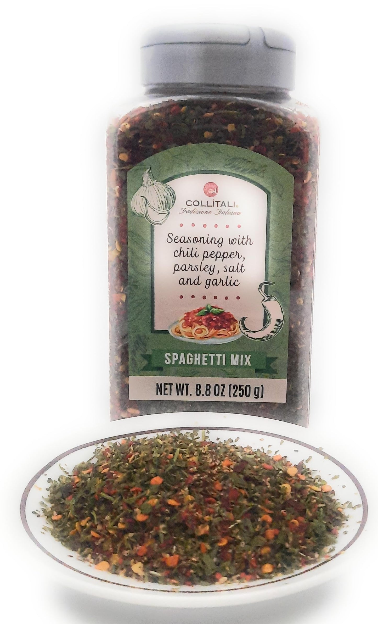 Aglio Olio Pepperoncino Spaghetti Mix Seasoning With Chili Peppers Parsley Salt And Garlic Tradizione Italiana 8.8oz