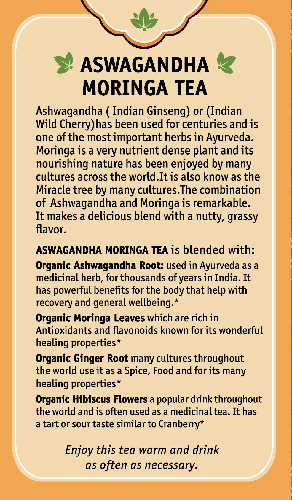 Herbal Cup Ashwagandha Tea, Organic Moringa Tea, No Caffeine Herbal Teas (Organic Moringa, 16 Count) (16 Count (Pack of 6))