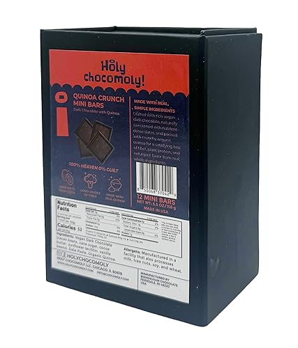 Holy Chocomoly! Quinoa Crunch Dark Chocolate Mini Bars - Vegan, Naturally Sweetened with Dates - Healthy Low Calorie Snacks (52 Cals), Plant-Based