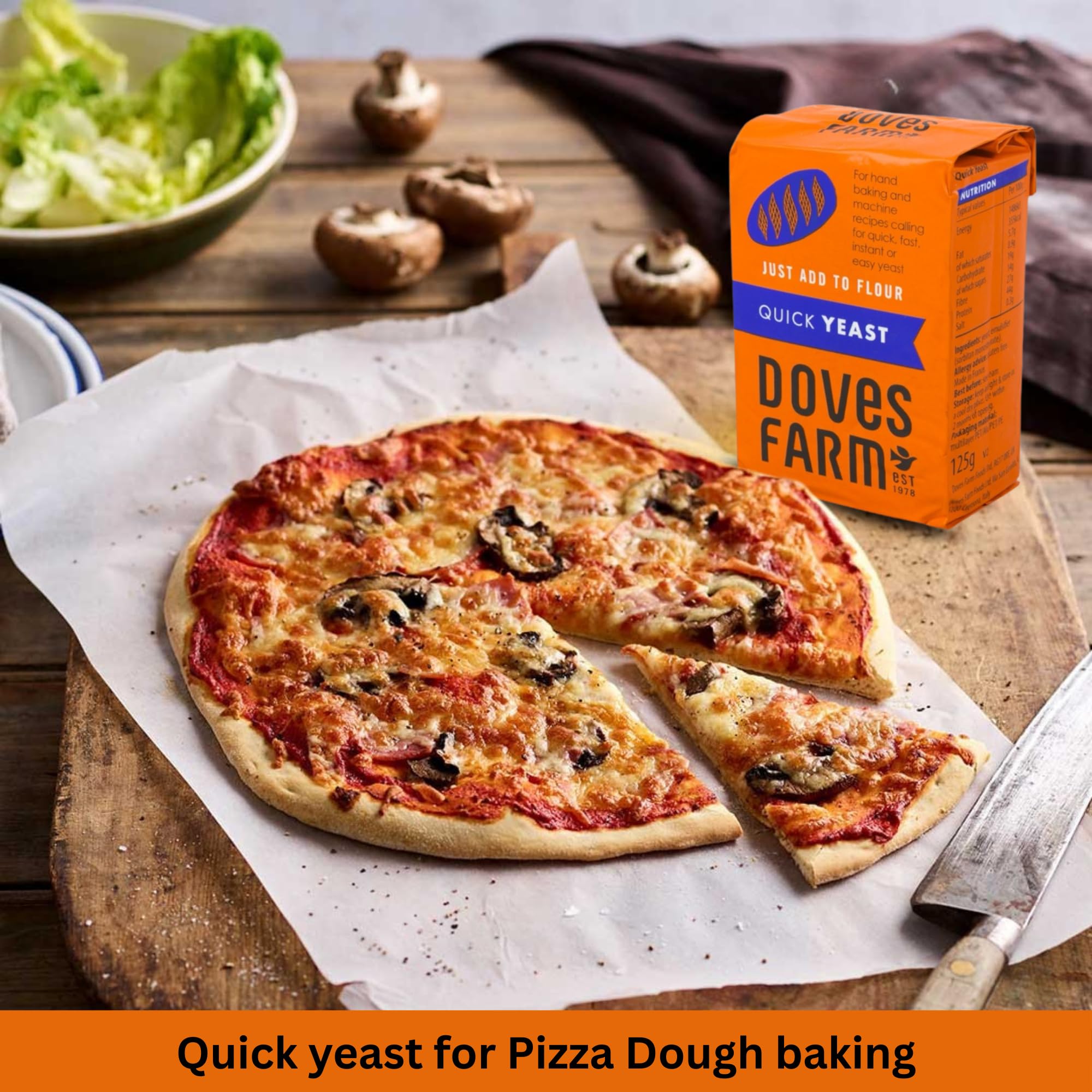 Doves Farm Quick Yeast 4.41 oz (125g) - Fast Acting Gluten Free Yeast for Baking Bread, Pizza Dough, Rolls | For Hand Baking and Bread Machine |