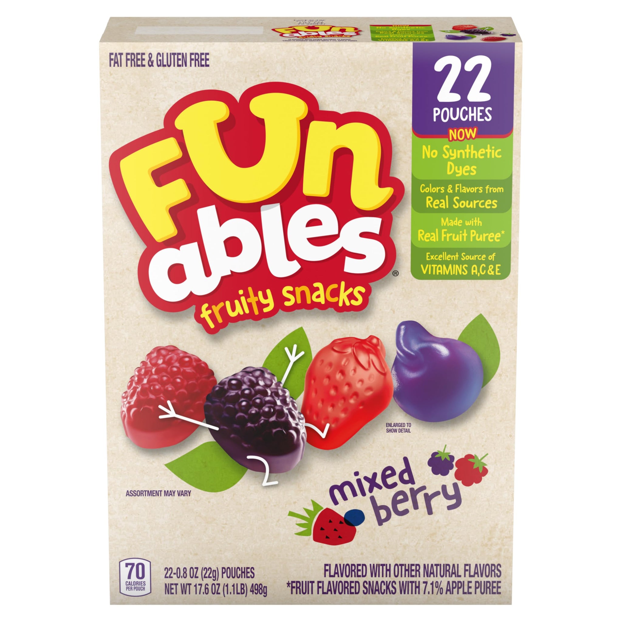 Funables Fruity Snacks, Mixed Berry Flavored Snacks, 0.8 oz 22 ct
