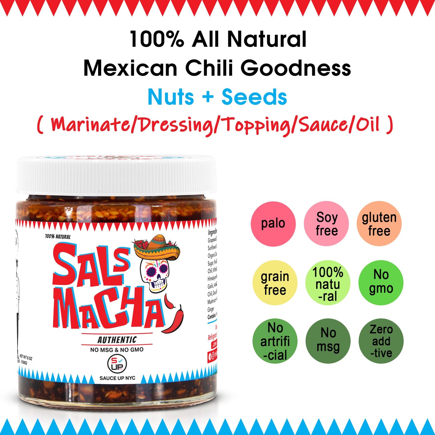 SAUCE UP Smoky Salsa Macha Chili Oil | Authentic Mexican Flavor | Chipotle, Nuts, Seeds | Vegan, Keto, Gluten-Free, No MSG, 100% Natural | Handcrafted