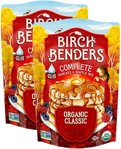 Birch Benders Organic Pancake and Waffle Mix, Classic Recipe, Whole Grain, Non-GMO, Just Add Water, 80 Ounce Family Pack (40oz 2-pack)