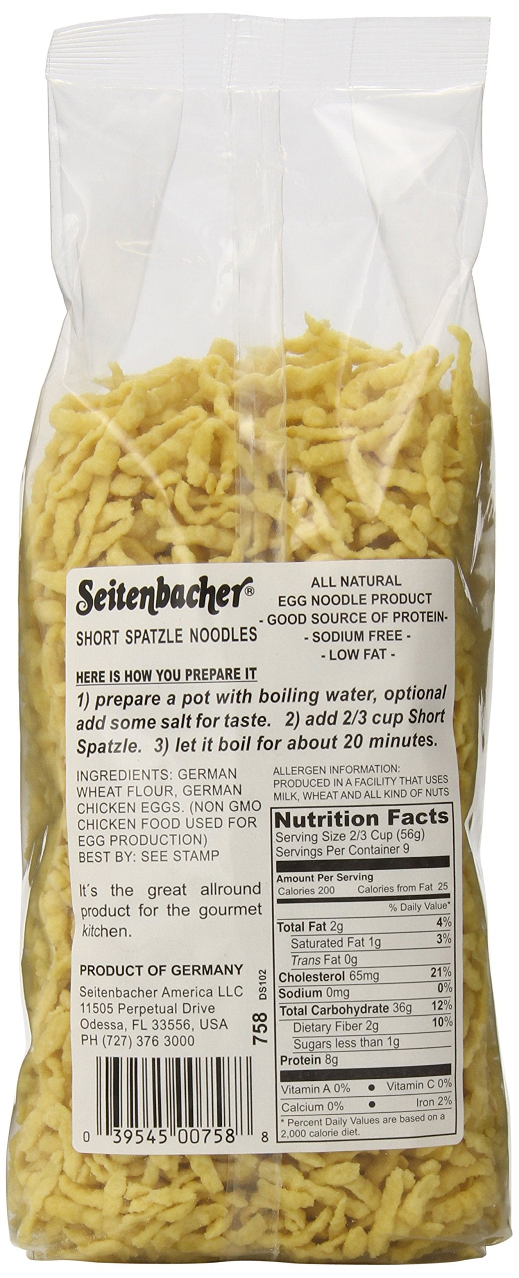 Seitenbacher Spatzle Noodles, Short, 17.6 Ounce