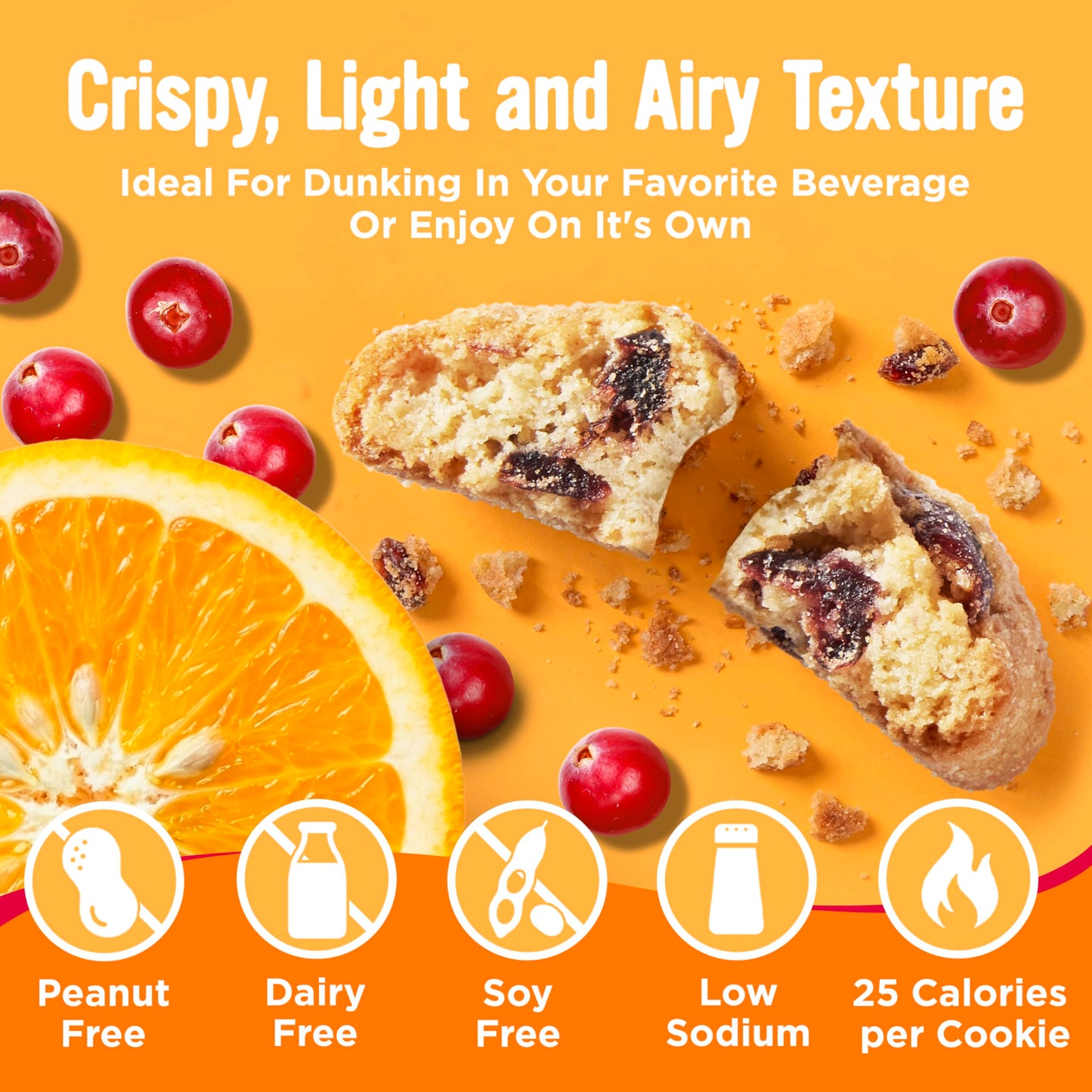 Cooper Street Twice Baked Orange Cranberry Biscotti Cookies - Light and Crispy Coffee Cookie Bites - Traditional Low Calorie Italian Snacks for Adults