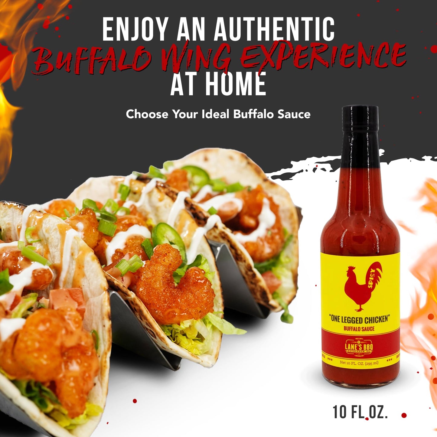 Lane's One Legged Chicken Buffalo Sauce, Award Winning Buffalo Wing Sauce, Delicious Bold and Tangy Flavor, Goes Great with Chicken, Meat & Pizza, No