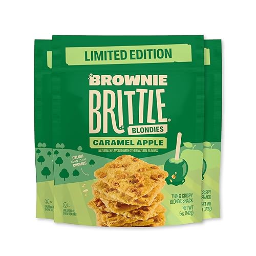 Brownie Brittle - Caramel Apple Blondie Thin and Crispy Sweet Snacks (Pack of 3, 5 oz), Rich Gourmet Brownie Bites Dessert
