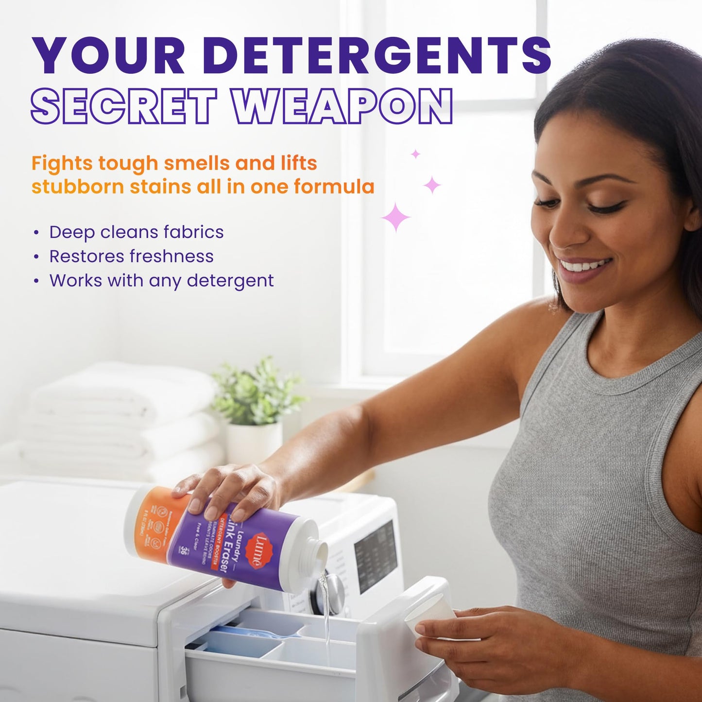 Lume Laundry Stink & Stain Eraser - Detergent Booster & Sink Soak - Eliminates Body Odor In Clothes - Odor Blasting Enzyme Blend - Make Your Detergent