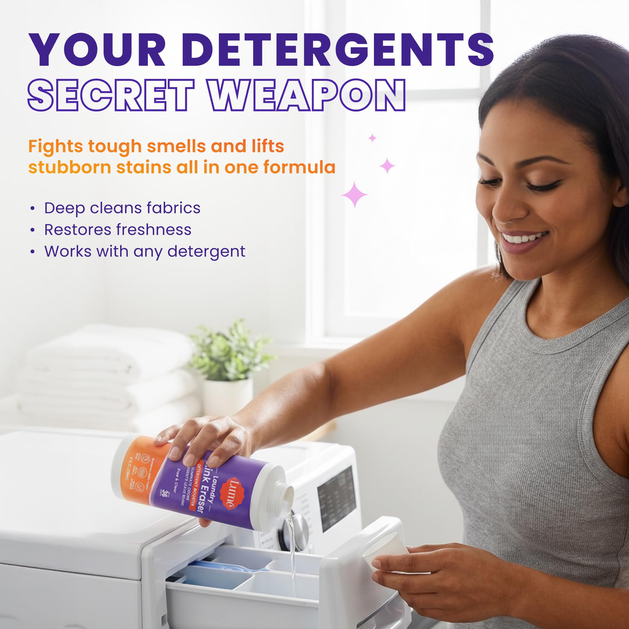 Lume Laundry Stink & Stain Eraser - Detergent Booster & Sink Soak - Eliminates Body Odor In Clothes - Odor Blasting Enzyme Blend - Make Your Detergent