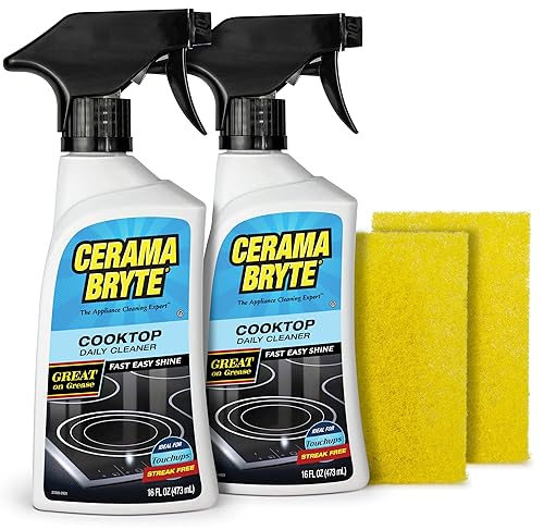 Cerama Bryte Daily Spray Cooktop and Stove Top Cleaner for Glass & Pads Combo Kit - Ceramic Surfaces, 16 Fluid Ounces, 4 Piece Set