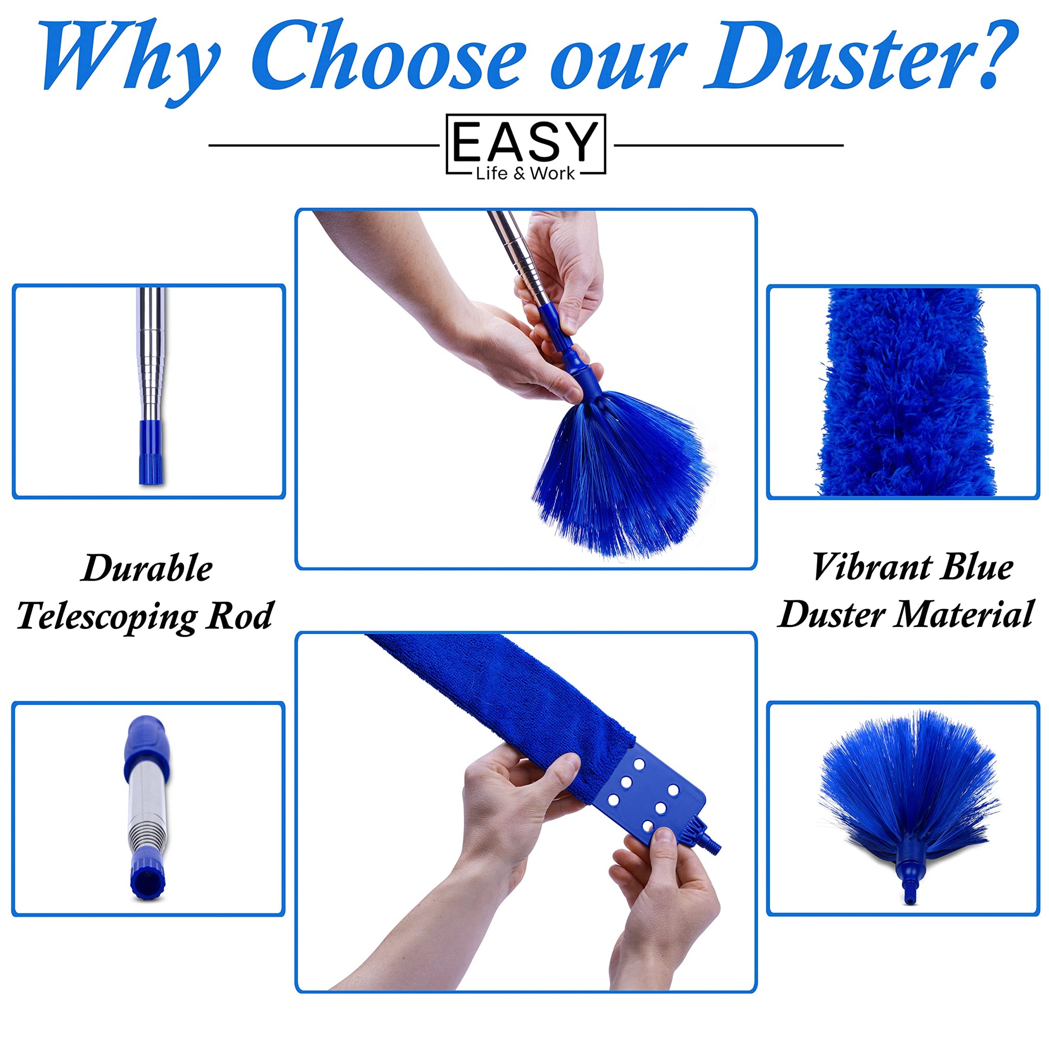 Microfiber Duster with Extension Pole - 4 Piece Dusters Set - Extends 15 to 80 Inches - Ceiling Fan Cleaner - Perfect for Cobwebs, Spider Webs