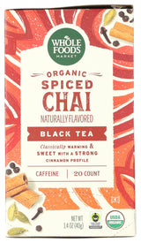 Whole Foods Market, Organic Spiced Chai Black Tea, 20 Count