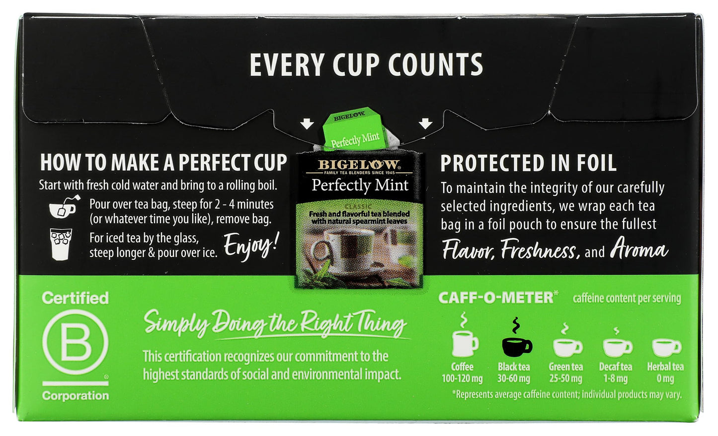 Bigelow Tea Perfectly Mint Black Tea, Caffeinated, 20 Total Tea Bags