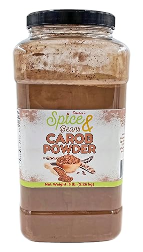 Carob Powder | Naturally Sweet Cocoa Alternative | Caffeine-Free | Unsweetened Baking & Smoothie Powder | Bulk 5 lb Container | Chocolate Substitute for Baking, Drinks & Desserts | Dasher’s Spice & Beans