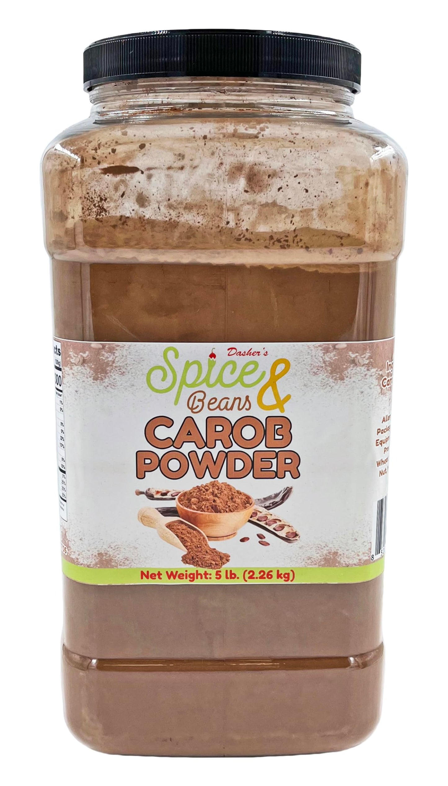 Carob Powder | Naturally Sweet Cocoa Alternative | Caffeine-Free | Unsweetened Baking & Smoothie Powder | Bulk 5 lb Container | Chocolate Substitute for Baking, Drinks & Desserts | Dasher’s Spice & Beans