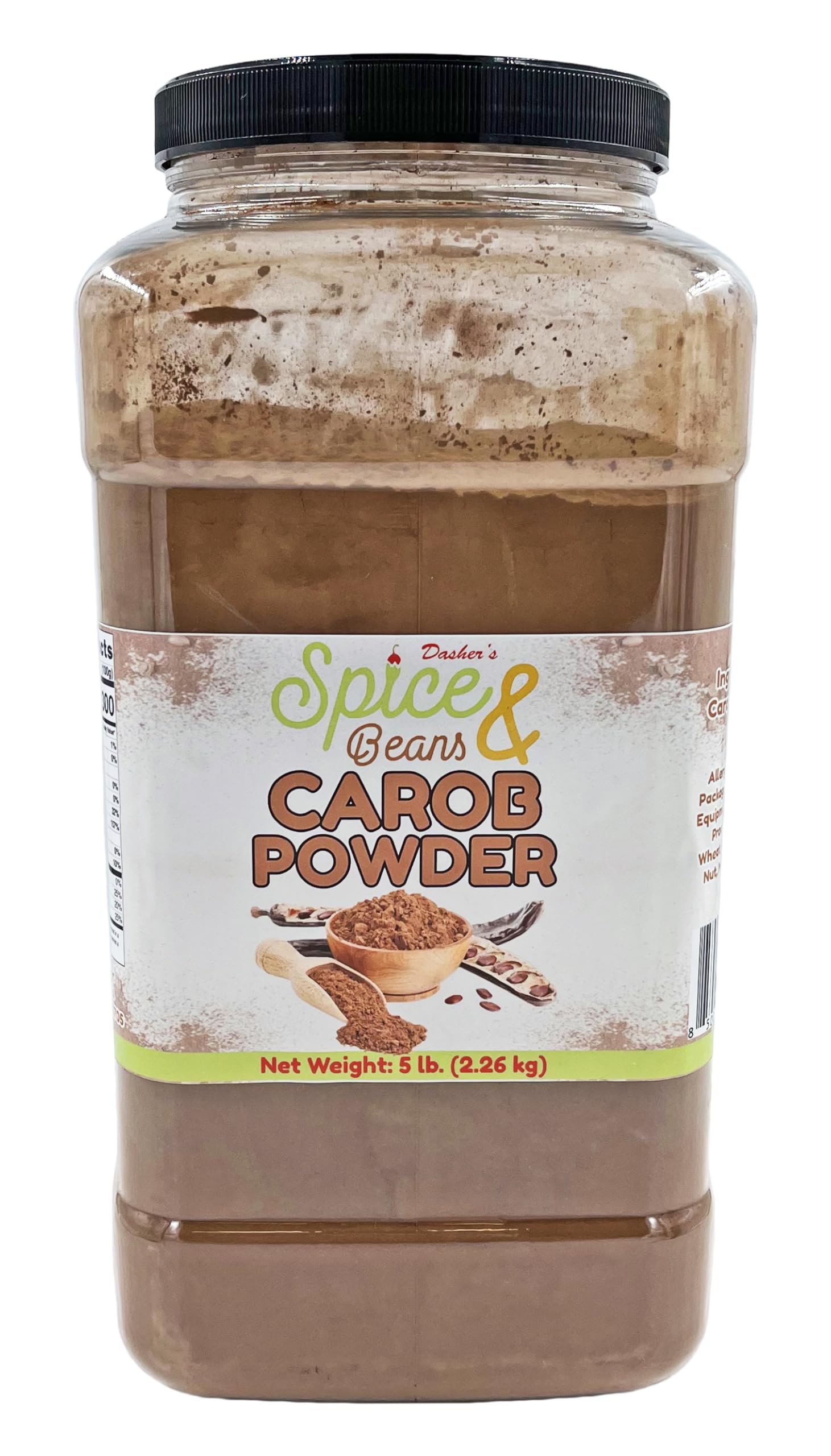 Carob Powder | Naturally Sweet Cocoa Alternative | Caffeine-Free | Unsweetened Baking & Smoothie Powder | Bulk 5 lb Container | Chocolate Substitute for Baking, Drinks & Desserts | Dasher’s Spice & Beans