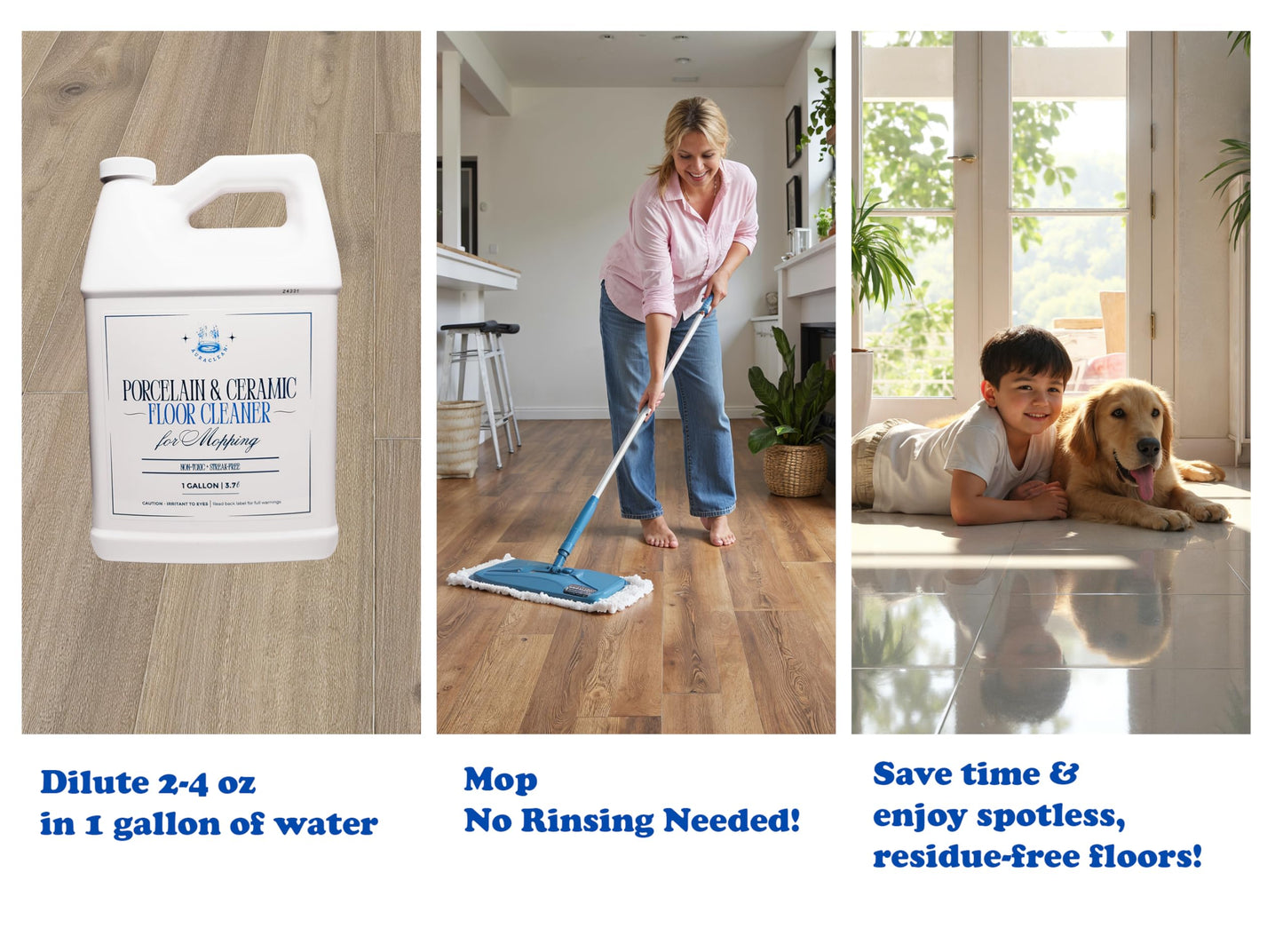 AuraClean Porcelain & Ceramic Tile Floor Cleaner - Mop Soap Concentrate for mopping - Streak-Free Clean, Ph Neutral and non-Toxic - Safe for Marble