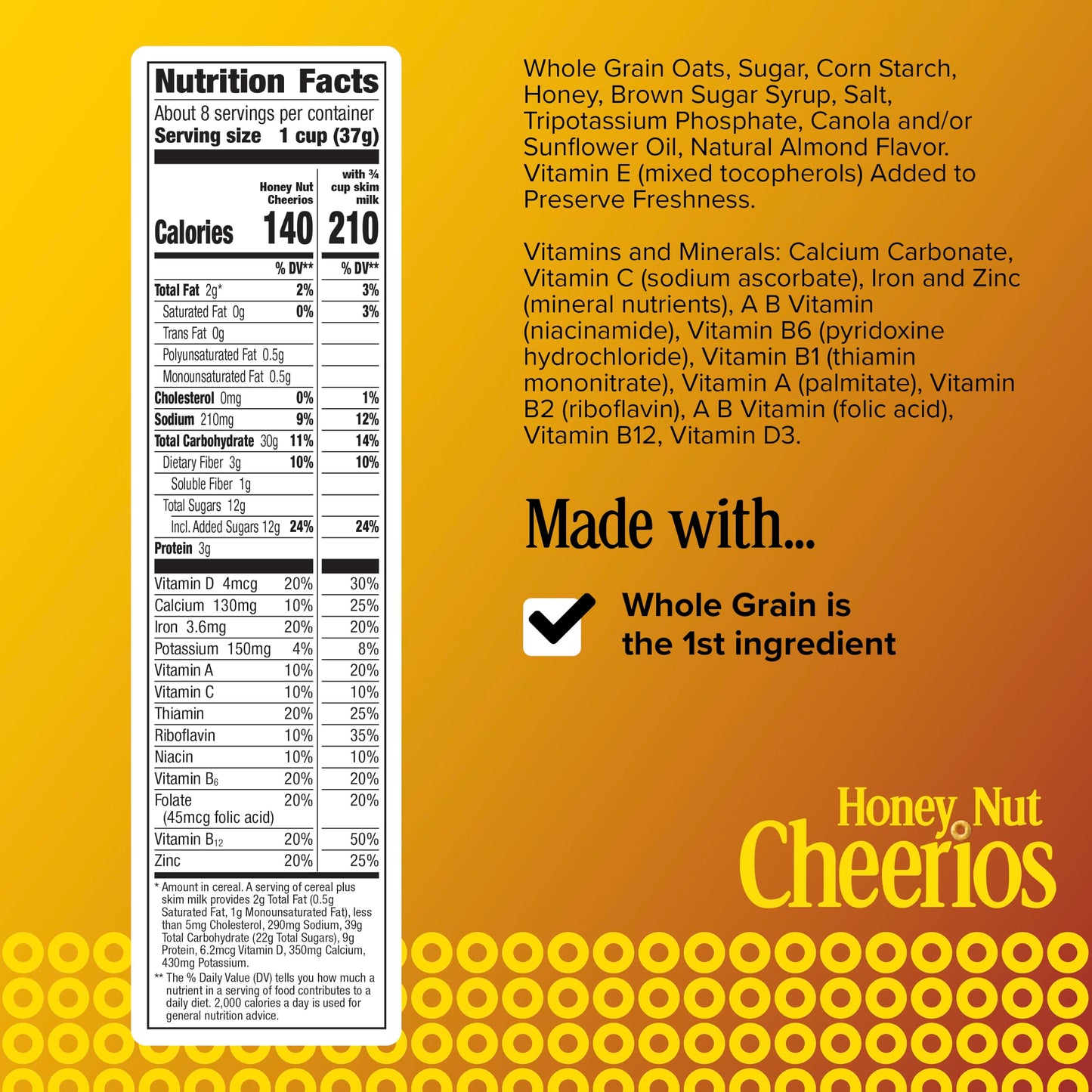 Honey Nut Cheerios, Heart Healthy Gluten Free Breakfast Cereal with Whole Grain Oats, 10.8 oz