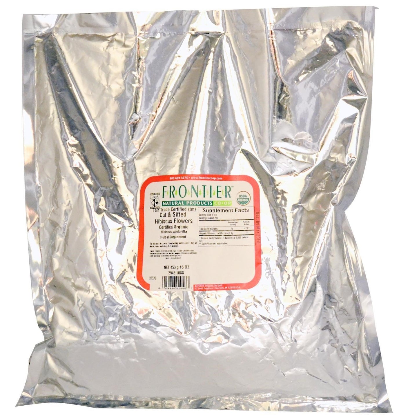 Frontier Co-op Hibiscus Flowers, Cut and Sifted, Certified Organic, Fair Trade Certified, Kosher | 1 lb. Bulk Bag | Hibiscus sabdariffa