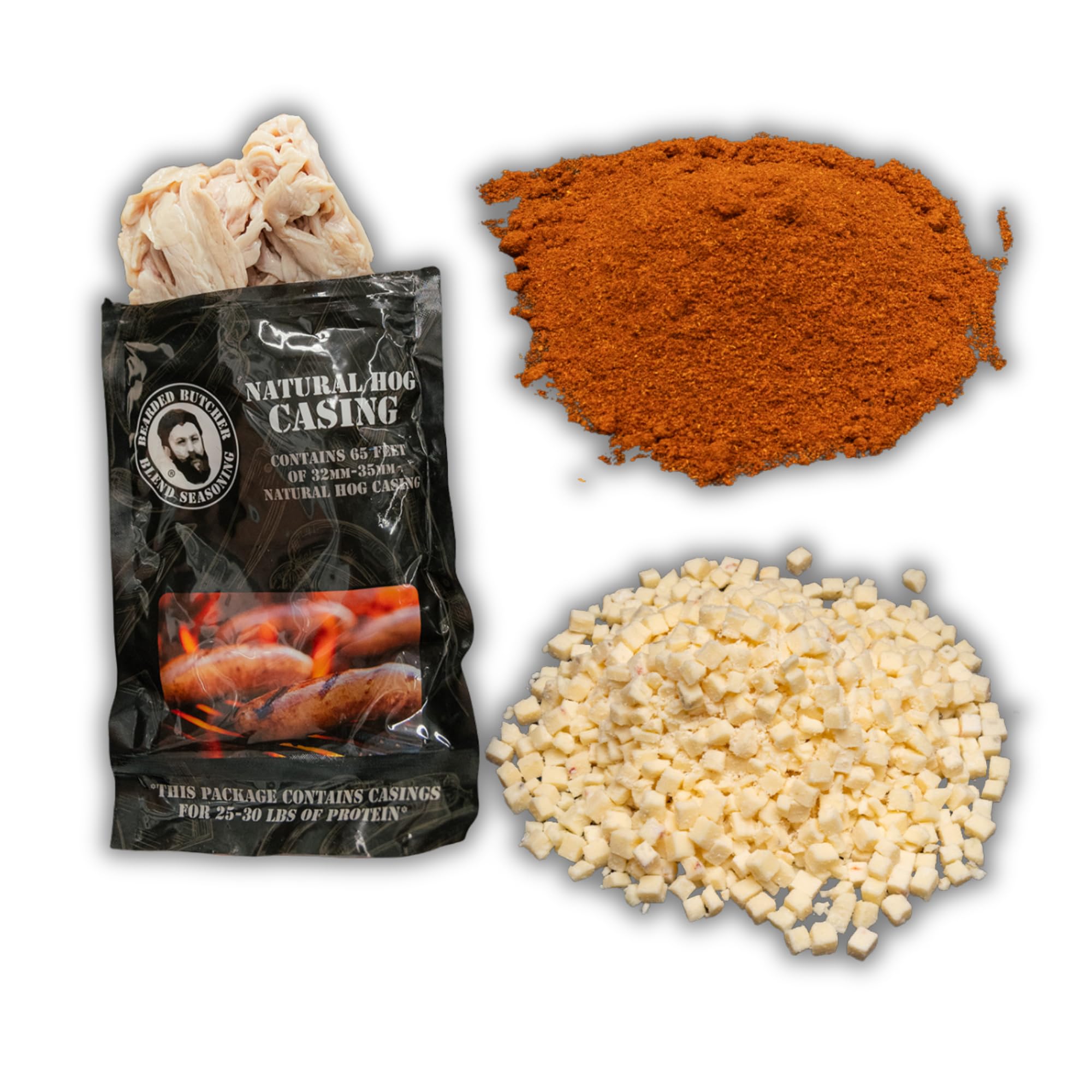 Bearded Butchers Southwest Taco Bratwurst DIY Kit - Make Your Own Brats with Taco Seasoning, High-Temp Pepper Jack Cheese & 32mm-35mm Natural Hog