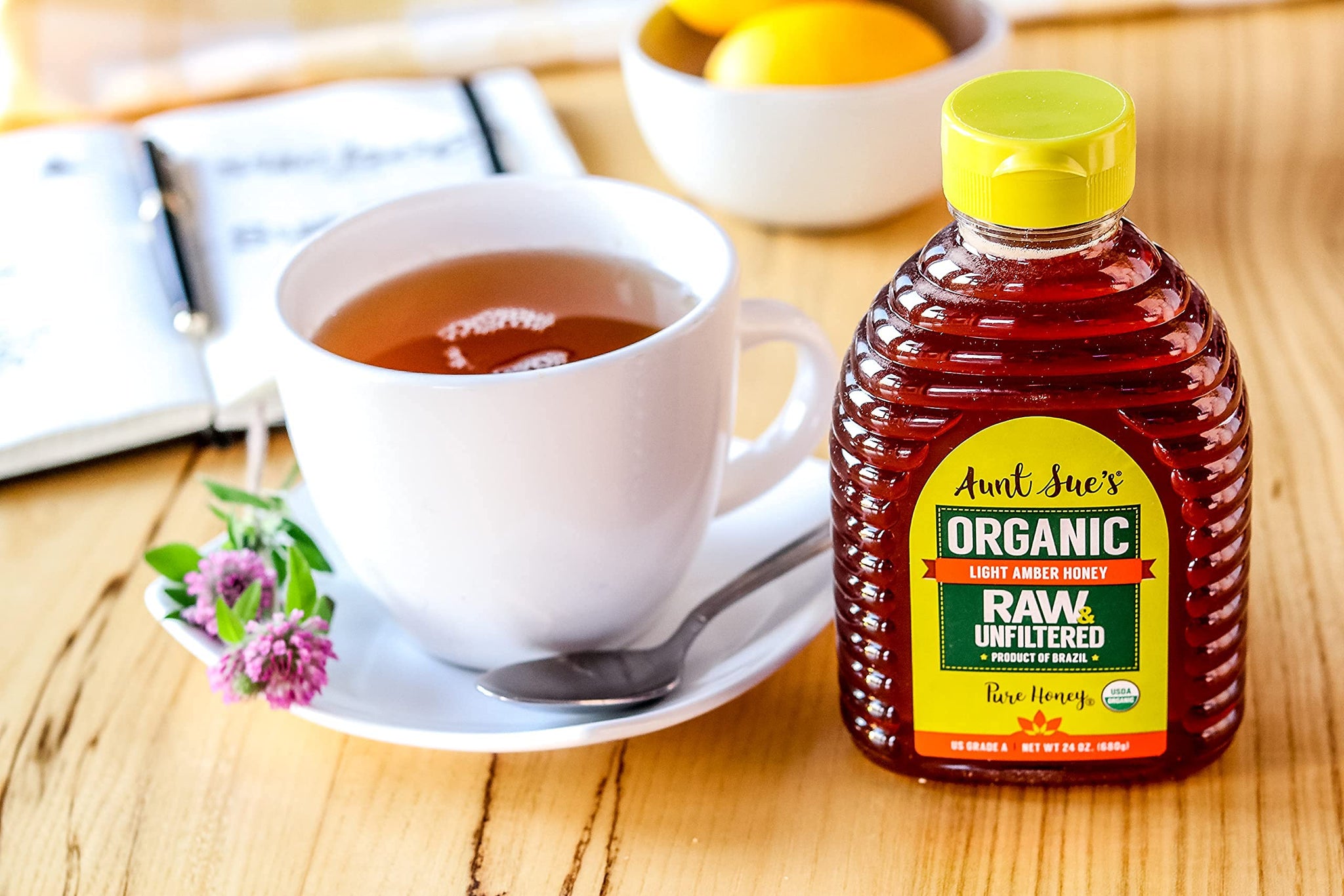 Aunt Sue’s Raw & Unfiltered Organic Honey, Light Amber, USDA Organic, 24 Ounce (Pack of 1)
