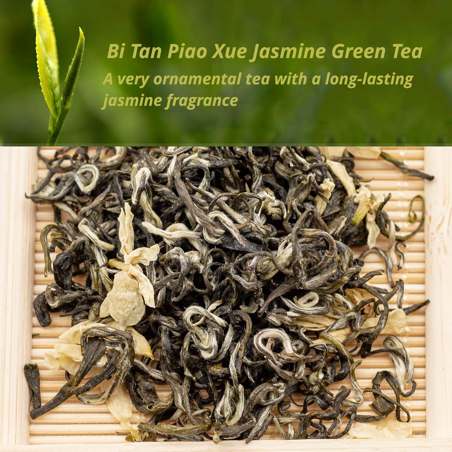 Oriarm 2026 Bi Tan Piao Xue Jasmine Tea Loose Leaf - Chinese Mao Feng Green Tea with Jasmine Flowers - Yuqian 1st Grade 225g Ziplock Resealable Bag