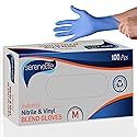 SereneLife Nitrile Disposable Soft Industrial and Vinyl Blend Powder & Latex-Free Protective Gloves, Soft & Comfortable, Size Small, Sky Blue, 100