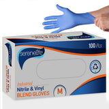 SereneLife Nitrile Disposable Soft Industrial and Vinyl Blend Powder & Latex-Free Protective Gloves, Soft & Comfortable, Size Small, Sky Blue, 100