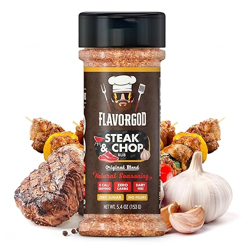 Steak & Chop Rub Seasoning Mix by Flavor God - Premium All Natural & Healthy Spice Blend for Beef, Pork & Vegetables - Kosher, Zero Carbs