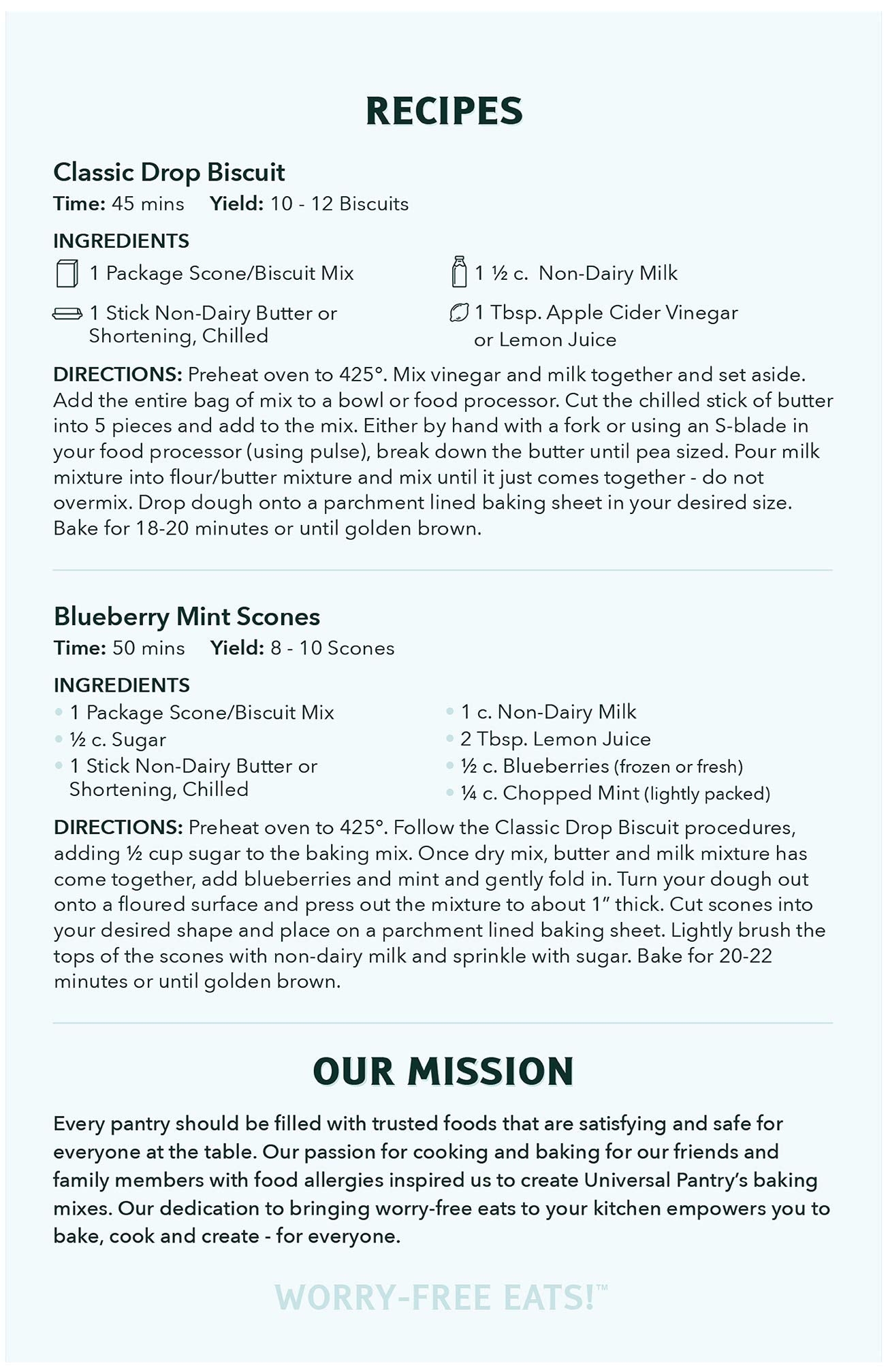 Universal Pantry Top 8 Allergen-Free Scone & Biscuit Mix. Vegan, gluten-free, dairy-free, egg-free, nut-free, soy-free, bean-free, potato-free, non