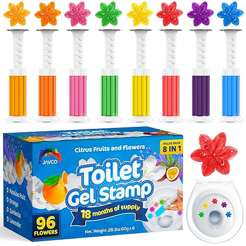 JAVCO Toilet Gel Stamps, 96 Flower Stamps Toilet Bowl Freshener, Long Lasting Toilet Cleaners Gel for Bathroom Odor Control, 8 Mixed Scents, Automatic