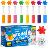 JAVCO Toilet Gel Stamps, 96 Flower Stamps Toilet Bowl Freshener, Long Lasting Toilet Cleaners Gel for Bathroom Odor Control, 8 Mixed Scents, Automatic
