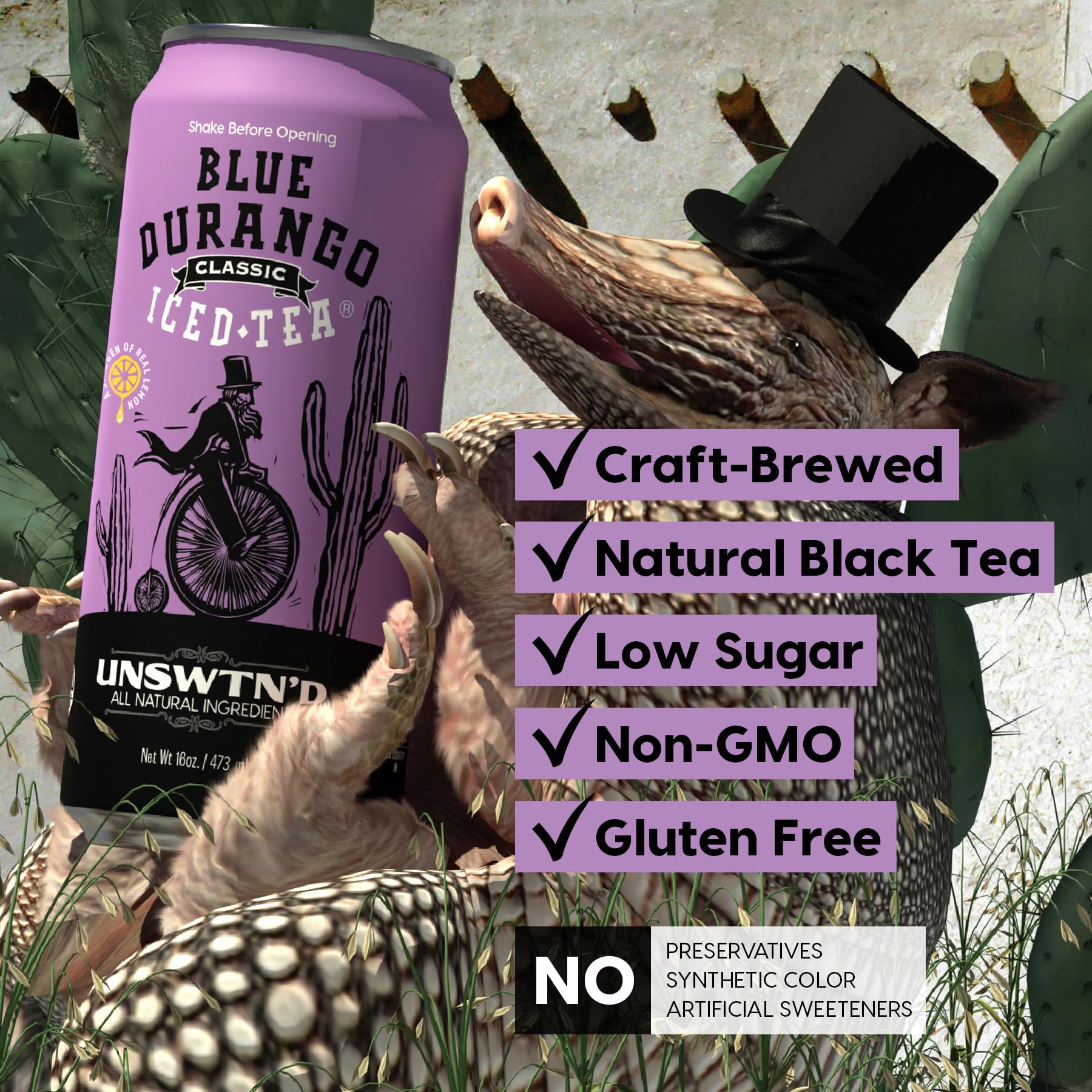 Blue Durango Iced Tea - Unsweetened Classic - Black Tea - Non-GMO, Gluten-Free - Zero Sugar Ice Tea - Natural Ingredient Ice Drinks - 16 oz Cans (12