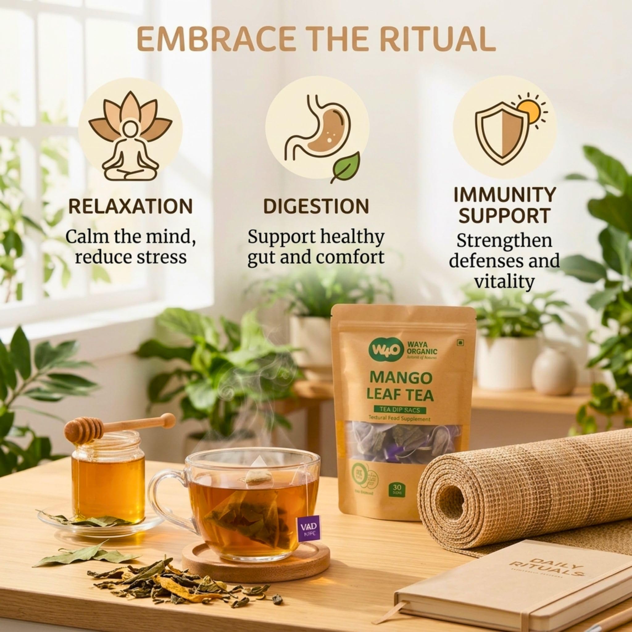 Mango Leaf Tea, 30 Tea Bags, Supports Overall Wellness, Fresh Shadow Dried Leaves (Pack of 1)