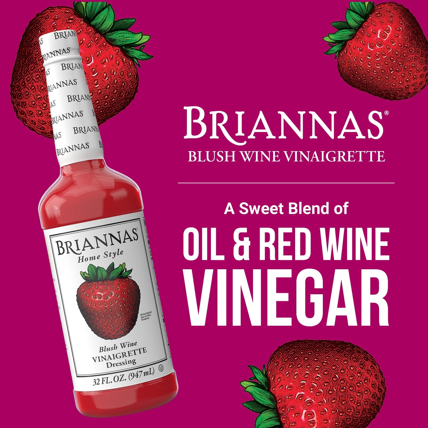 BRIANNAS - Home Style Blush Wine Vinaigrette Dressing - Fine Salad Dressing made with Premium Ingredients - Gluten Free, Kosher, & Vegan - 32 oz