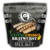 Bearded Butchers Jalapeño Cheddar Bratwurst DIY Kit - Make Spicy, Savory Brats at Home! Includes Bratwurst Seasoning, 32mm Collagen Casings, Jalapeño