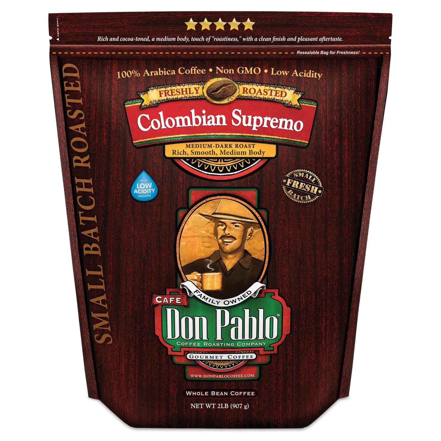 Don Pablo Colombian Supremo - Medium-Dark Roast - Whole Bean Coffee - Low Acidity
