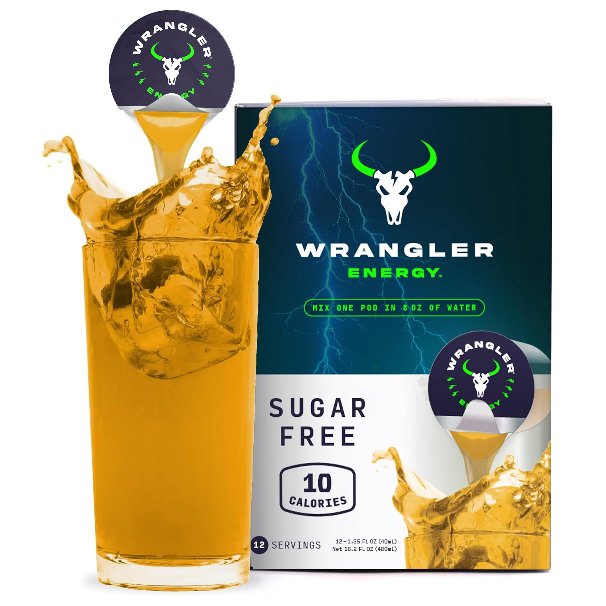 Wrangler Energy by Java House - Single Serve Liquid Energy Drink Concentrate Pods - Peel and Pour - Sugar Free, Tangy Energy - Pack of 12