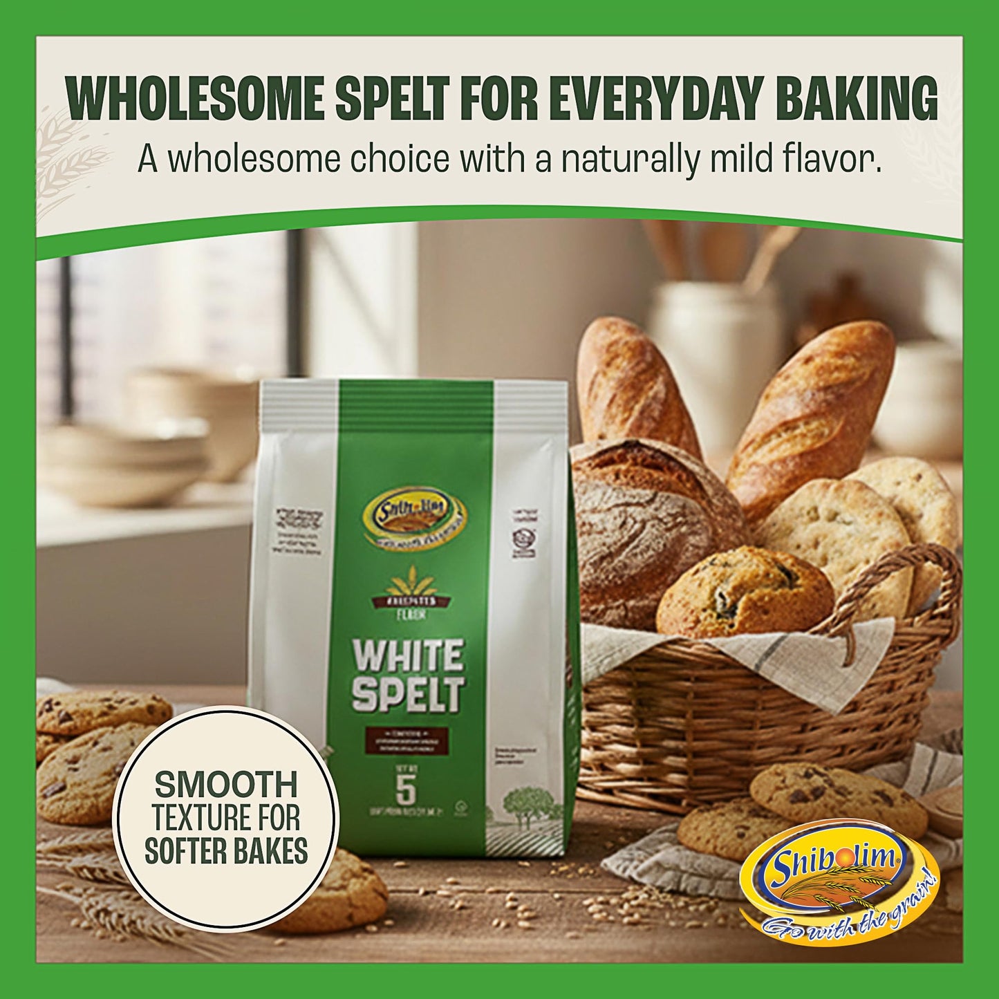 Shibolim White Spelt Flour, 5lb | Triple Sifted | 100% Whole Grain | Great for Sourdough Bread | Certified Kosher