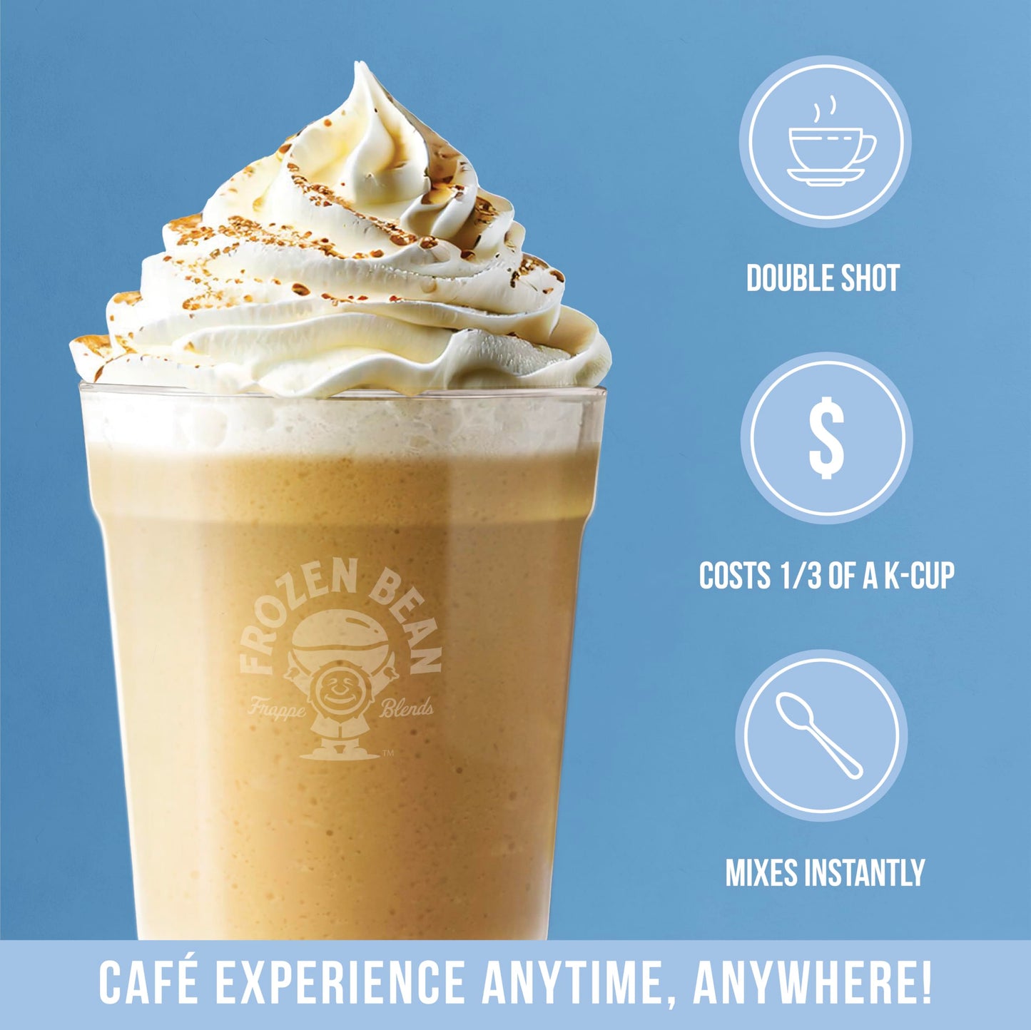 The Frozen Bean Vanilla Bean Frappe & Latte Instant Mix (10 Sticks), Made with Arabica Coffee, Double Shot Caffeine, Low Sugar & Premium Ingredients