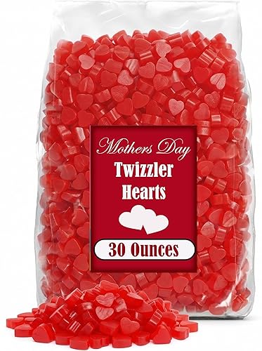 Mother's Day Candy Heart Twizzles, 30 oz. Bulk, Red Heart Cherry Flavored Jellies, Heart-Shaped Chewy Licorice Candy Bag, Gummy Candy Bulk, Mother's