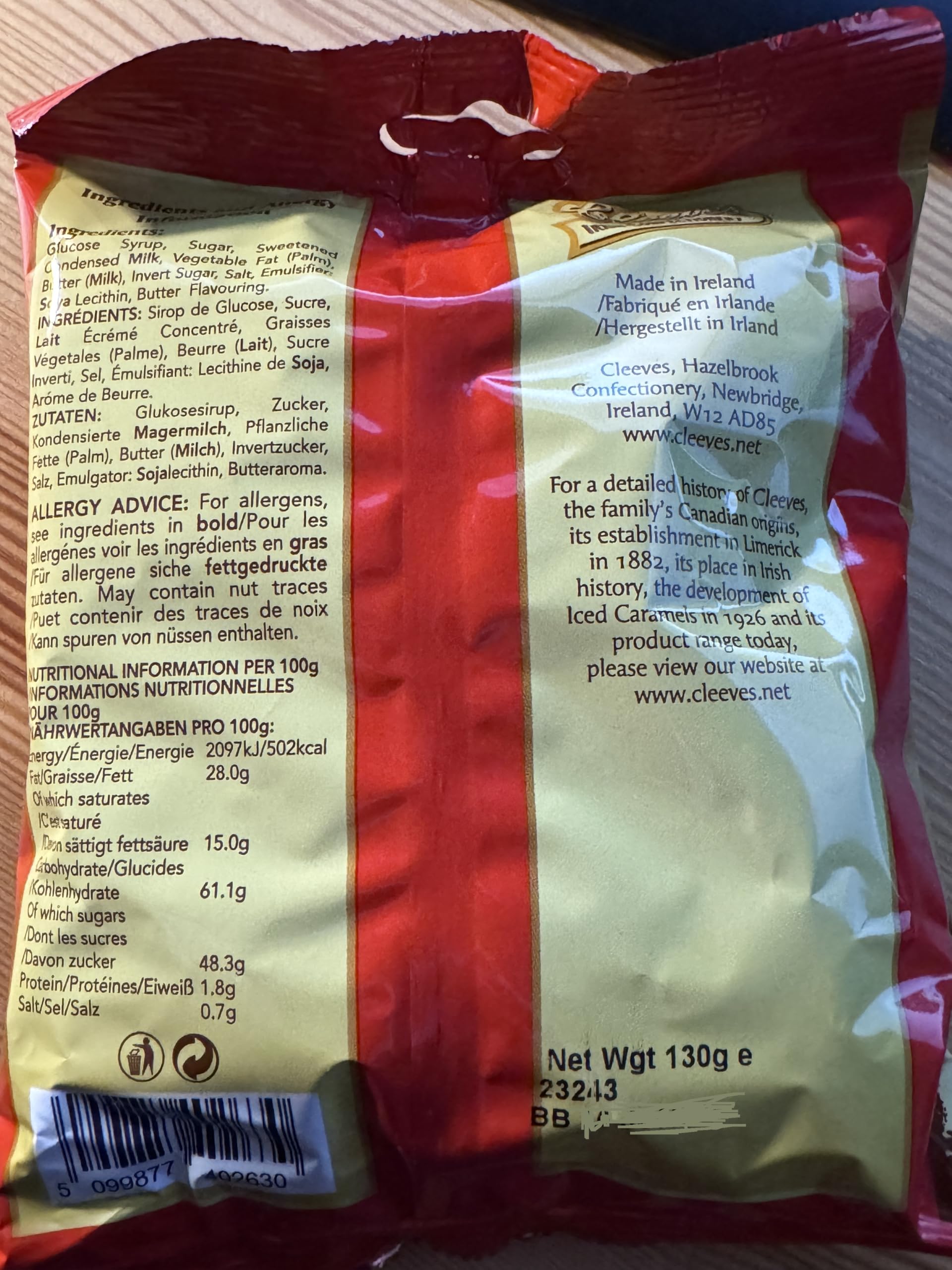 Cleeves Original Toffees 130g (4.6oz) Creamy Irish Toffee